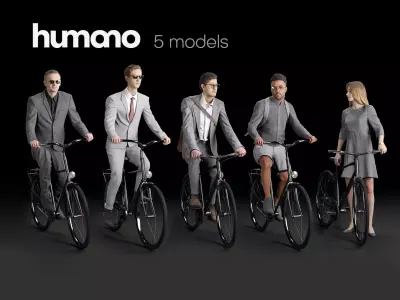 Humano 5-PACK - PEOPLE - BIKING RIDING BIKE - 5x 3d models 07D