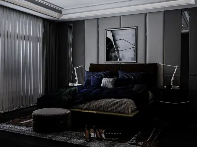 Indulge in Dark Luxury with This 3D Bedroom Model 3D model