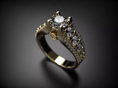 golden ring with a series of precious stones 3D print model