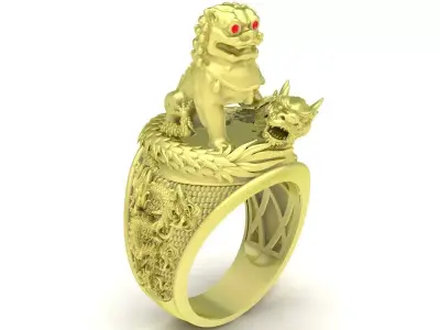 Luxury Pixiu Dragon Pattern Statement Ring for Men  3740 3D print model