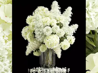 Festive bouquet of white flowers vase lilac hydrangea 336 3D model