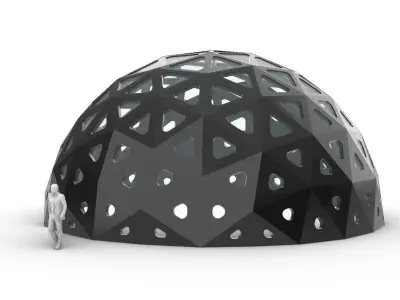 Geodesic Dome with Dynamic Perforations and glass panels 3D model