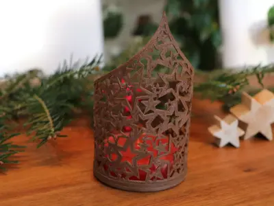 Filigree Christmas tealight holder with stars and lacing 3D print model
