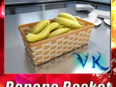Bananas in Wicker Basket 09 3D model