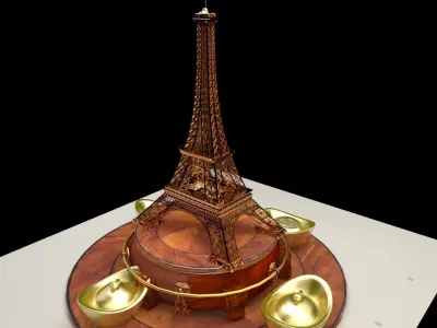 Chinese gold ingot with Eiffel tower 3D model