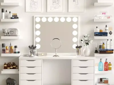 Dressing table with cosmetics for lady 3D model