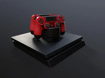 PS4 Slim with Dual Shock PS4 Controller and Controller Charger Free low-poly 3D model