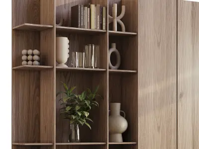 wooden Shelves Decorative With Plants and Book  Low-poly 3D model