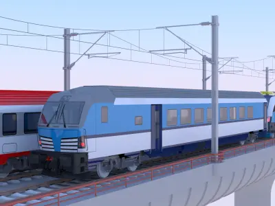 Vectrain and diesel train on bridge 3D model