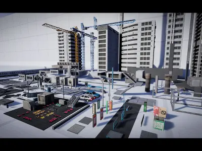 Urban City Kitbash Set - UE4 Low-poly 3D model