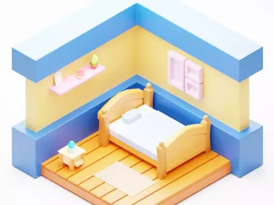Low Poly Isometric Room Free low-poly 3D model