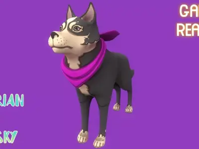 Stylized Grey Seberian Husky for Games and Animation Low-poly 3D model