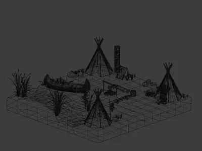Native American village Low-poly 3D model