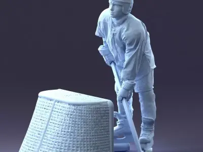 000296 3D Printable Hockey Player with Goal Sports Figurine 1014 3D print model