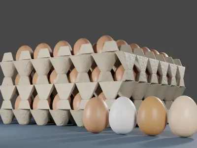 Egg trays with 4 different colors of egg Low-poly 3D model