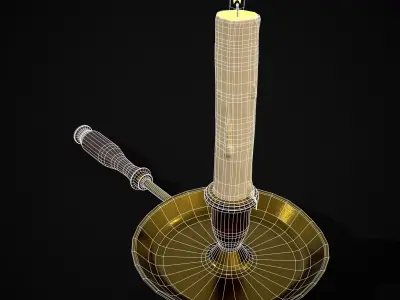 Wood Brass Chamberstick Low-poly 3D model