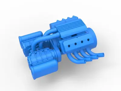 Engine V8 with double Potvin Supercharger Scale 1 to 25 3D print model