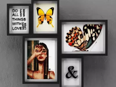 ame-03 butterfly framed wall art Free 3D model