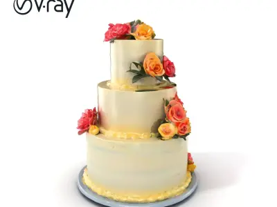 ThreeTier Wedding Cake with Flowers model pack Low-poly 3D model