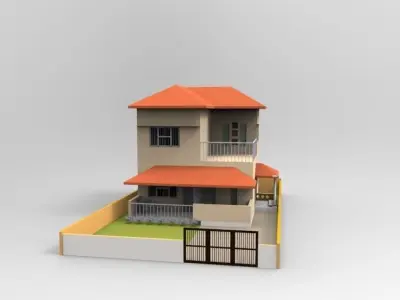 Indian House or Villa with basic interior furniture 3D model