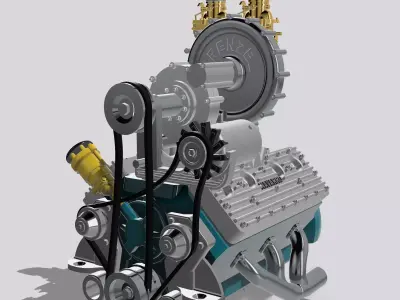 HOTROD Flathead engine 3 versions Frenzel Supercharged set 3D print model