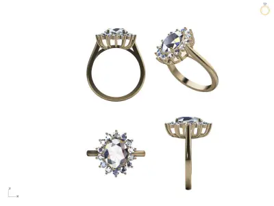 Elegant engagement ring with oval center and halo 3D print model