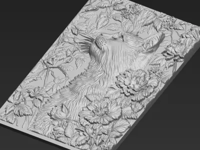 Cat Head with Flowers Background A29 3D print model
