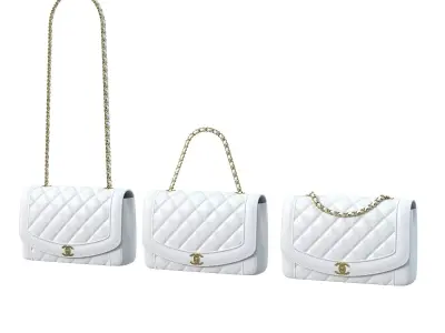 Vintage Medium Diana Flap Bag White Low-poly 3D model