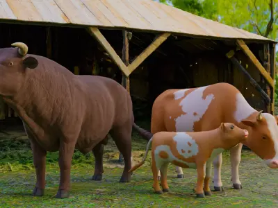 Cow Family Low-poly 3D model