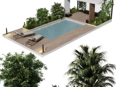 Landscape furniture with Pool and roof garden 23 Low-poly 3D model