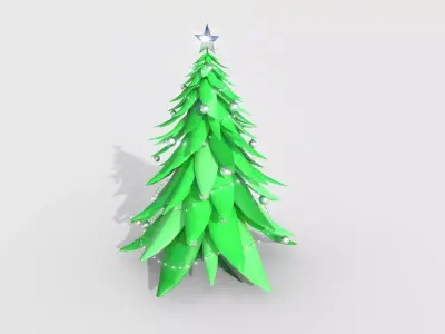 Christmas Tree 03 Green Silver - Cartoon Interior Decoration Low-poly 3D model