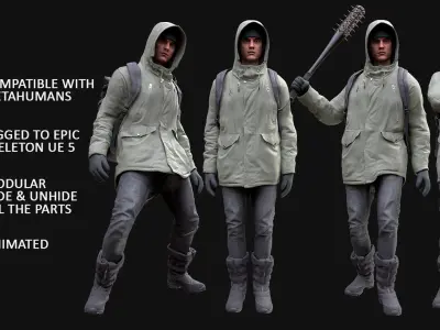 Man Winter Outfit 2 - Modular - Rigged - Animated Low-poly 3D model