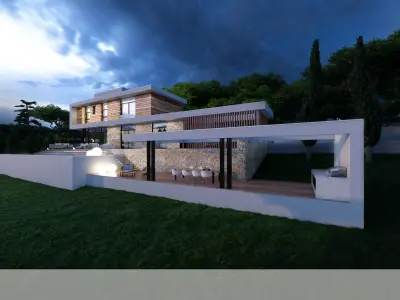 ASK18 modern house at dusk 3D model