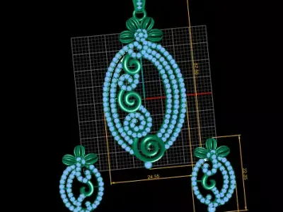 Designer Pendant Earrings Set 3D print model