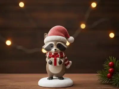 Christmas raccoon figurine 3D print model