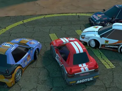 Rigged low poly cartoon racing cars pack Low-poly 3D model