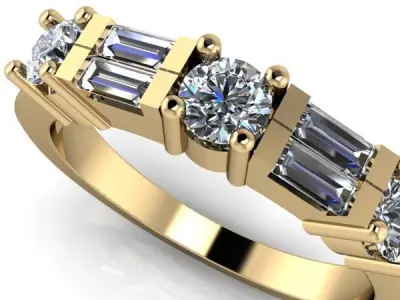 VINTAGE  BAGUETTE AND ROUND DIAMOND WEDDING BAND 3D print model 3D print model