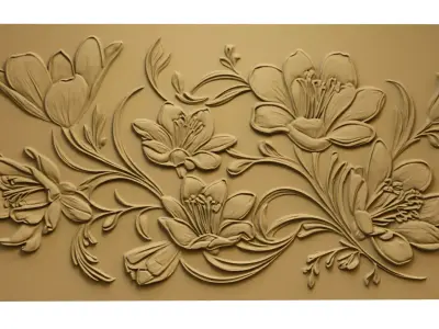 modern rose panel wall decor set relief stl mural CNC 309 3D model
