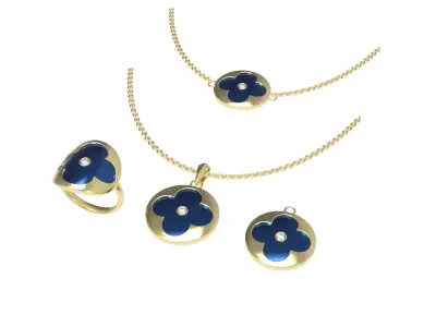 Luxury Clover Jewelry Set 3D Model  Ring Pendant Necklace 3D print model