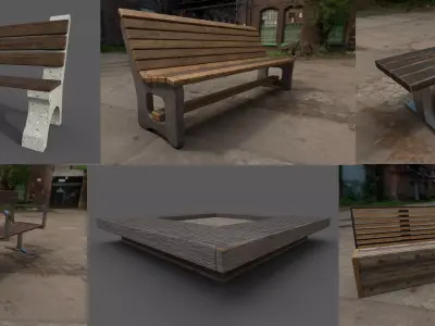 bench 6 pack  Low-poly 3D model