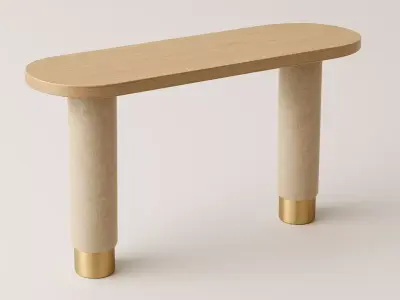 Modern Luxury Console Table velvet beige  and oak Wood Low-poly 3D model