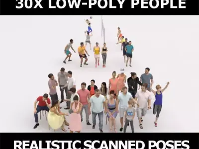 30x MAN WOMAN SUMMER CASUAL SPORT PEOPLE SITTING WOMAN CROWDS Low-poly 3D model