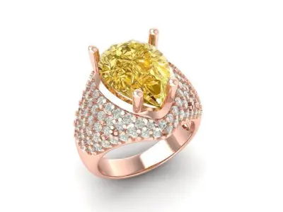 Luxury Pear Cut Pave Diamond Ring for Women 1158 3D print model