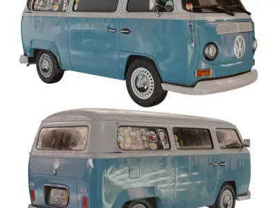 Vintage 1971 Volkswagen Bus Type 2 Low-poly 3D model