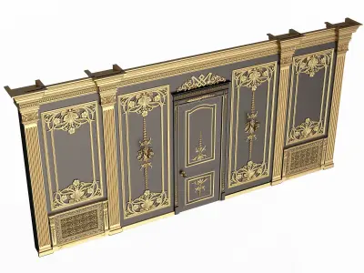 Boiserie Classic Wall with Mouldings 09 Black Low-poly 3D model
