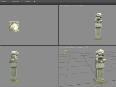 Cartoon stone pillar and stone lion sculpture Low-poly 3D model