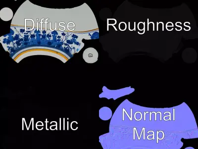 Blue Floral Porcelain Teacup model pack Low-poly 3D model