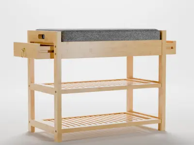 Bamboo padded hallway shoes rack seat bench Low-poly 3D model