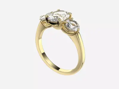 Three Stone diamond Ring 3D print model buy