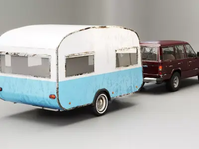 Aged Toyota land Cruiser J60 and Classic Camping Caravan 3D model